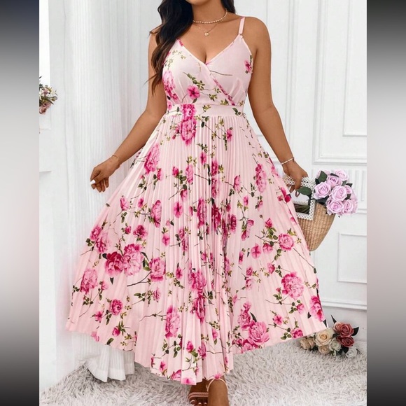 Dresses | Boho Luxe Floral Print Pink Pleated Maxi Dress | Poshmark